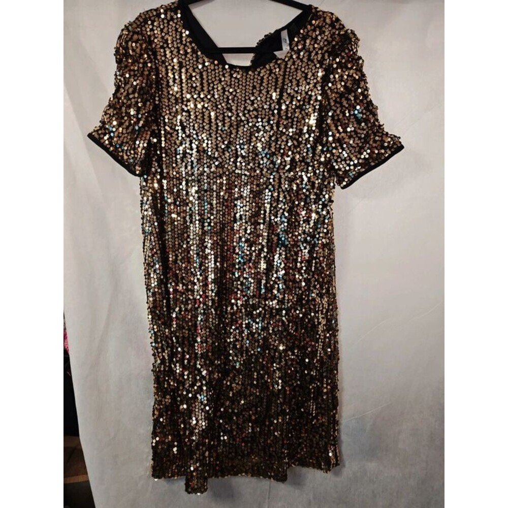 NY Collection Gold Sequin Short Sleeve Party Dress L